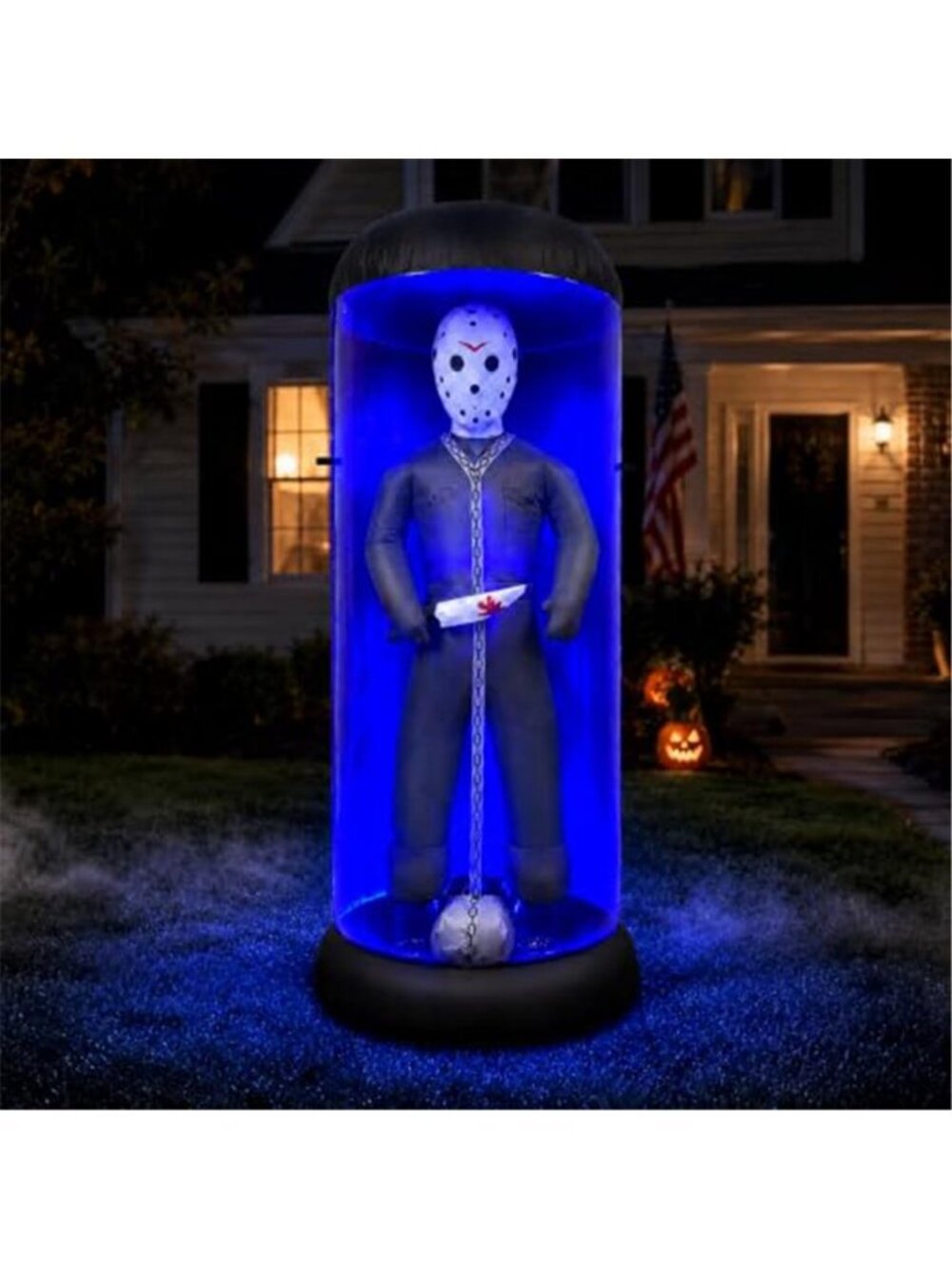 7.6FT Halloween Inflatable Outdoor Decoration, Caged Masked Killer Blow Up Yard